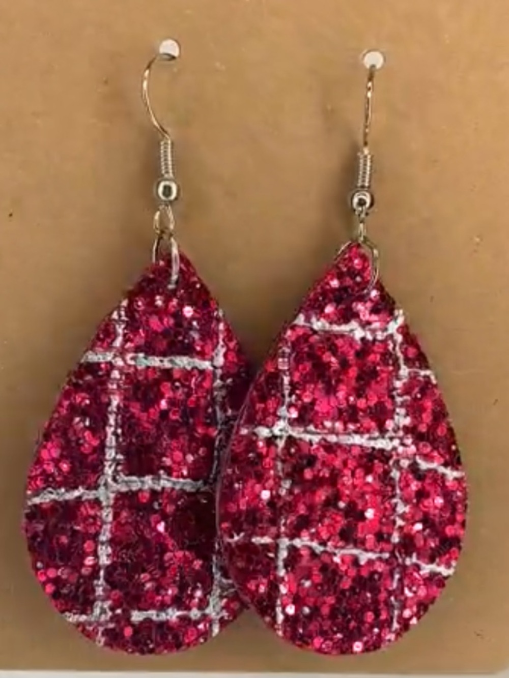 Mini Faux Leather Pink and Silver Glitter Teardrop Earrings Fashion Jewelry